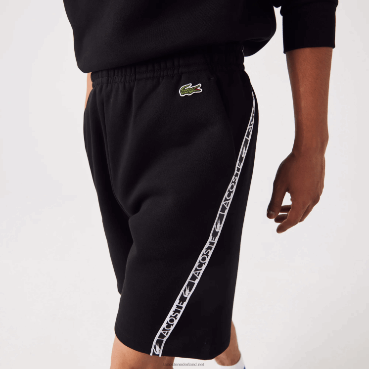 Lacoste geborstelde fleece shorts met bedrukte banden 0828H1497 zwart 031 Heren