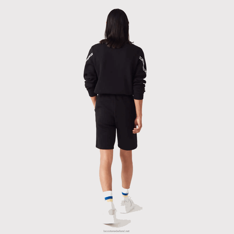 Lacoste geborstelde fleece shorts met bedrukte banden 0828H1497 zwart 031 Heren
