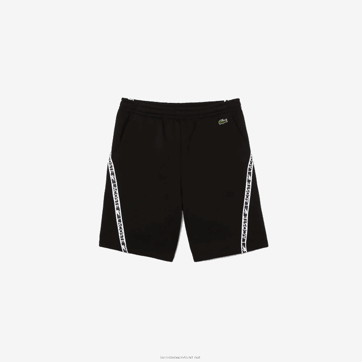 Lacoste geborstelde fleece shorts met bedrukte banden 0828H1497 zwart 031 Heren