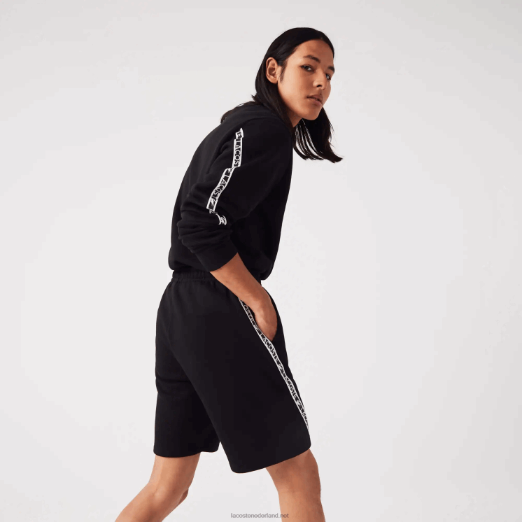 Lacoste geborstelde fleece shorts met bedrukte banden 0828H1497 zwart 031 Heren