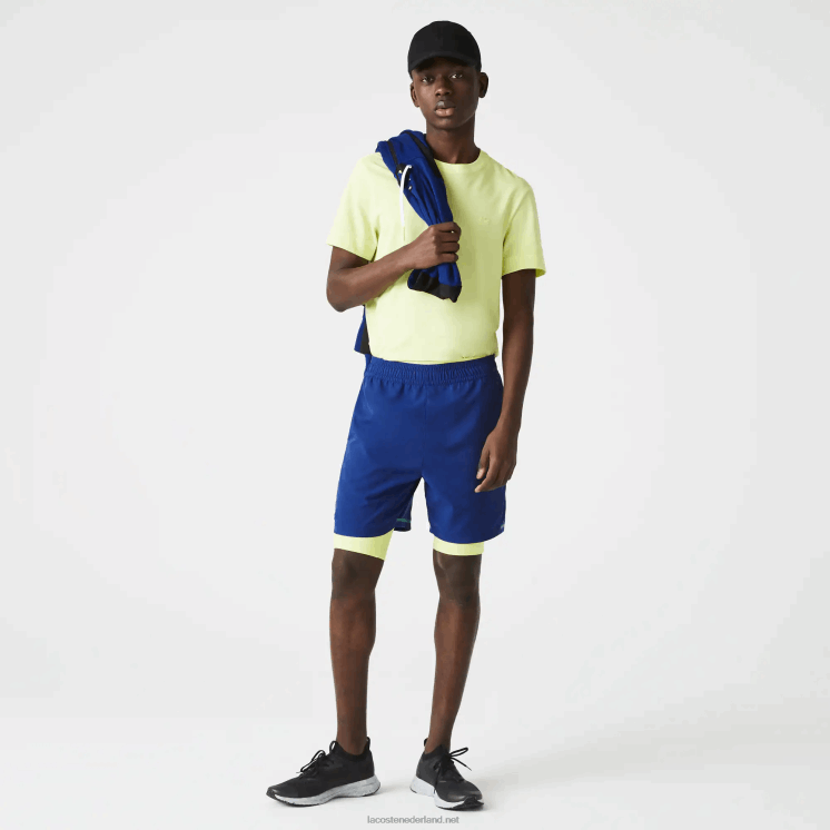 Lacoste gelaagde sportbroek 0828H1544 blauw flitsend geel wit 8q6 Heren