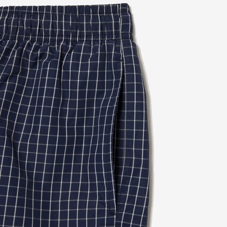 Lacoste geruite zwembroek van gerecycled polyester 0828H532 marineblauw wit xch Heren