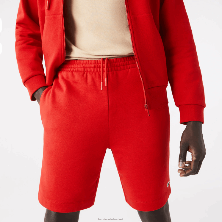 Lacoste korte broek van biologisch geborsteld katoenfleece 0828H1373 rood 240 Heren