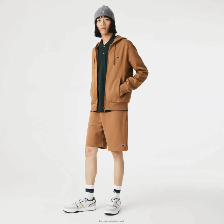 Lacoste korte broek van biologisch geborsteld katoenfleece 0828H1397 bruin z0w Heren