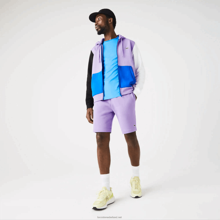 Lacoste korte broek van biologisch geborsteld katoenfleece 0828H1425 paarse gfu Heren