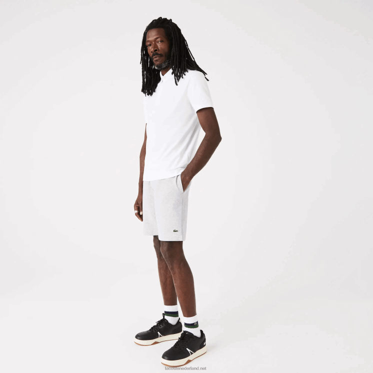 Lacoste korte broek van biologisch geborsteld katoenfleece 0828H1432 grijze chine ca Heren