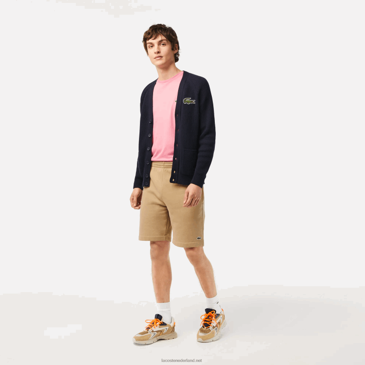 Lacoste korte broek van biologisch geborsteld katoenfleece 0828H414 beige cb8 Heren