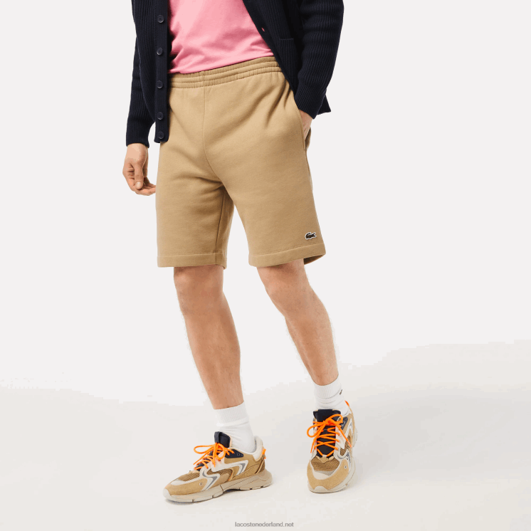 Lacoste korte broek van biologisch geborsteld katoenfleece 0828H414 beige cb8 Heren