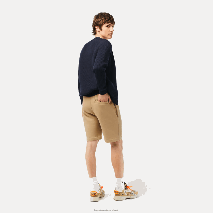 Lacoste korte broek van biologisch geborsteld katoenfleece 0828H414 beige cb8 Heren