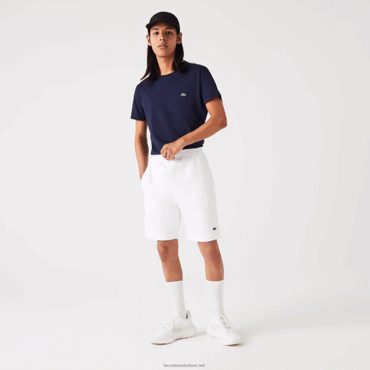 Lacoste korte broek van biologisch geborsteld katoenfleece 0828H415 wit 001 Heren