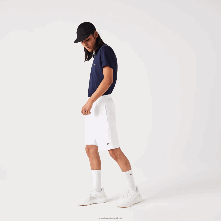 Lacoste korte broek van biologisch geborsteld katoenfleece 0828H415 wit 001 Heren