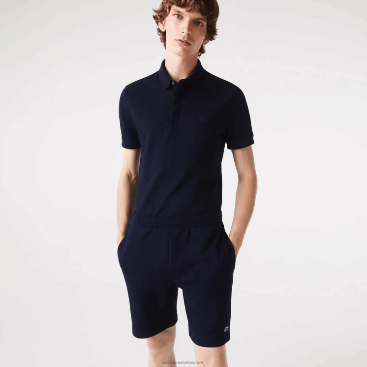 Lacoste korte broek van biologisch geborsteld katoenfleece 0828H417 marineblauw 166 Heren