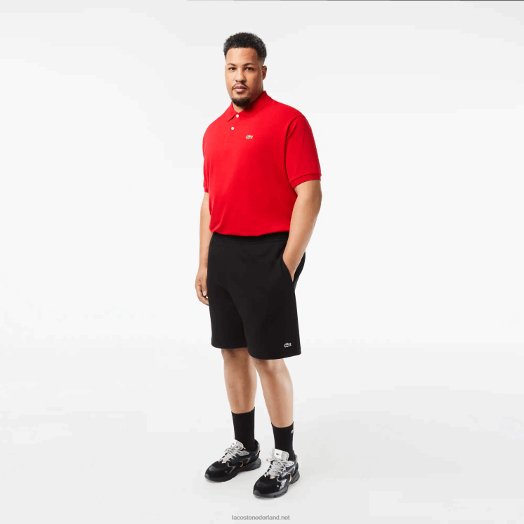 Lacoste korte broek van biologisch katoen geborsteld fleece - grote maten - groot 0828H463 zwart 031 Heren