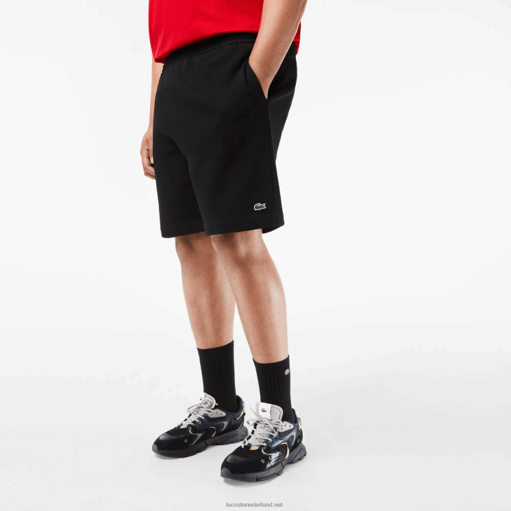 Lacoste korte broek van biologisch katoen geborsteld fleece - grote maten - groot 0828H463 zwart 031 Heren