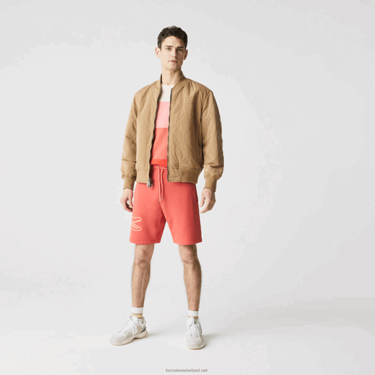 Lacoste korte broek van fleece met krokodillenprint 0828H1608 rood 67g Heren
