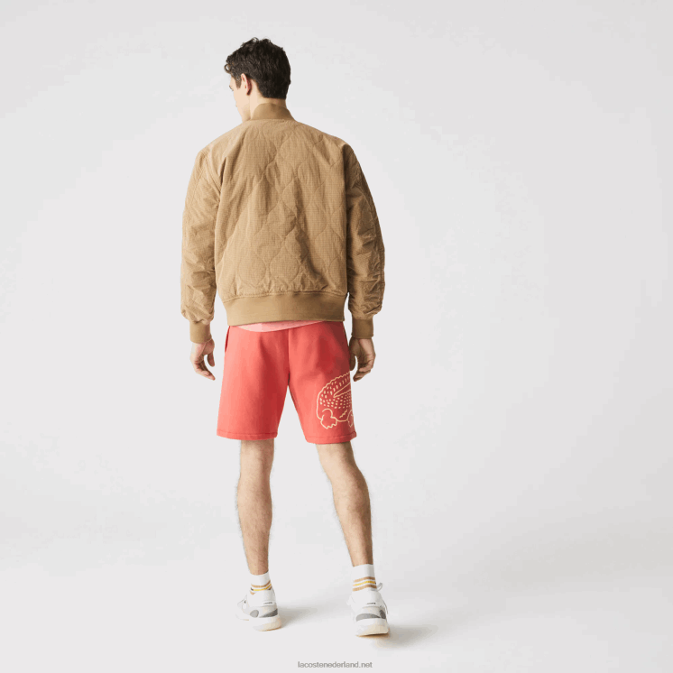 Lacoste korte broek van fleece met krokodillenprint 0828H1608 rood 67g Heren