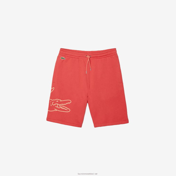 Lacoste korte broek van fleece met krokodillenprint 0828H1608 rood 67g Heren