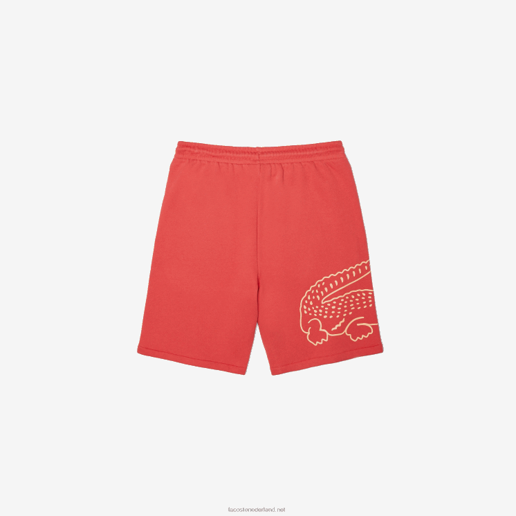 Lacoste korte broek van fleece met krokodillenprint 0828H1608 rood 67g Heren