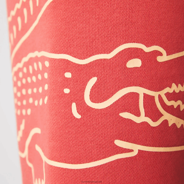 Lacoste korte broek van fleece met krokodillenprint 0828H1608 rood 67g Heren