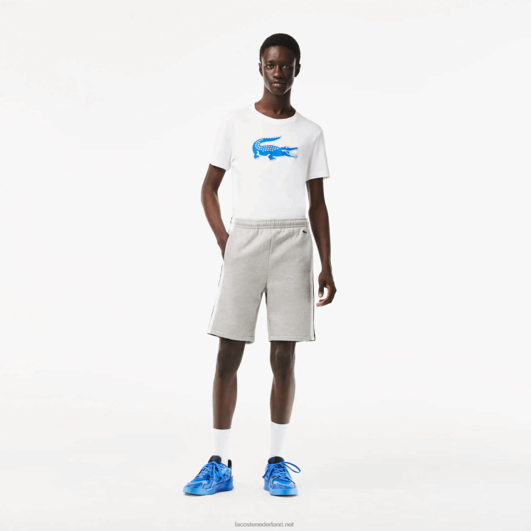 Lacoste korte broek van geborsteld fleece met kleurvlakken 0828H455 grijs chine zwart wit sj1 Heren
