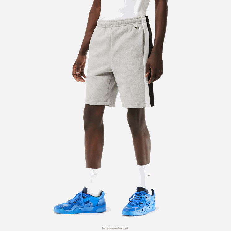 Lacoste korte broek van geborsteld fleece met kleurvlakken 0828H455 grijs chine zwart wit sj1 Heren