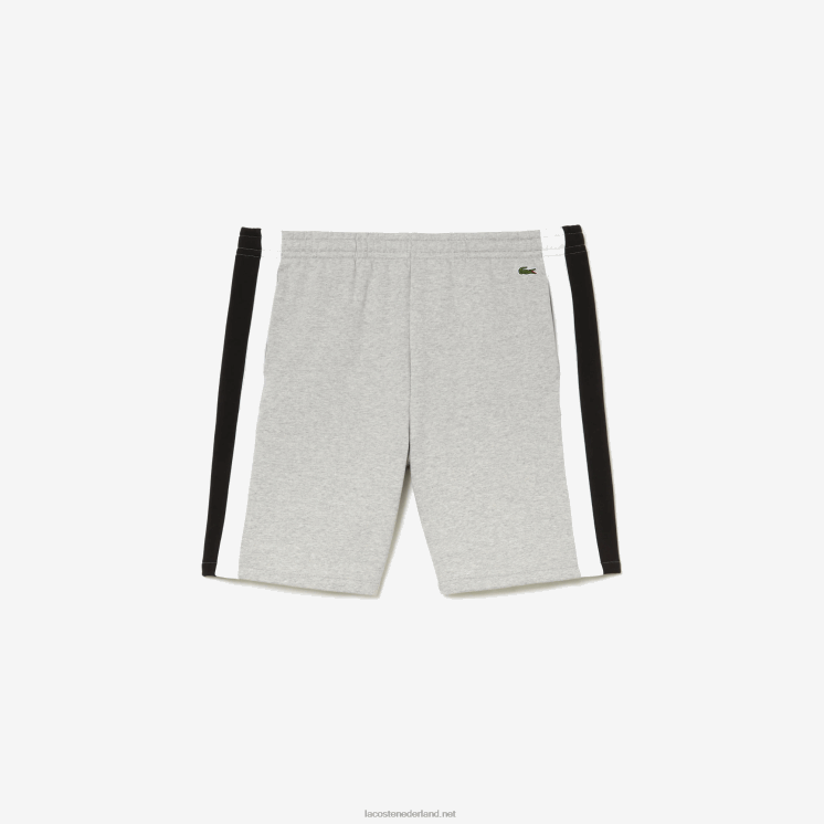 Lacoste korte broek van geborsteld fleece met kleurvlakken 0828H455 grijs chine zwart wit sj1 Heren