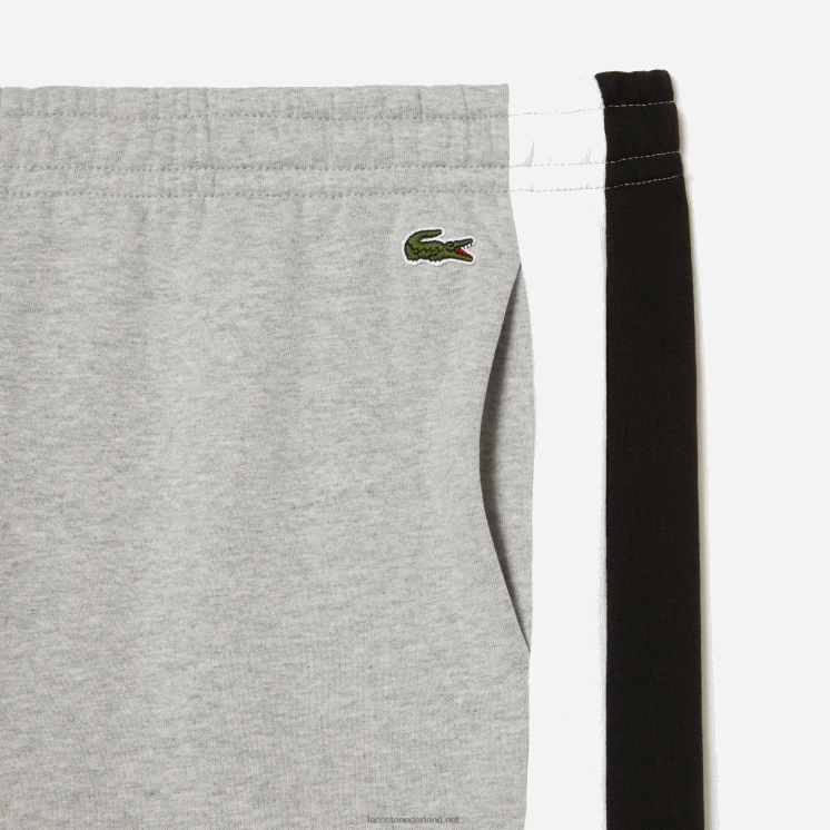 Lacoste korte broek van geborsteld fleece met kleurvlakken 0828H455 grijs chine zwart wit sj1 Heren
