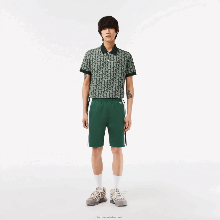 Lacoste korte broek van geborsteld fleece met kleurvlakken 0828H456 groen marineblauw wit wn7 Heren