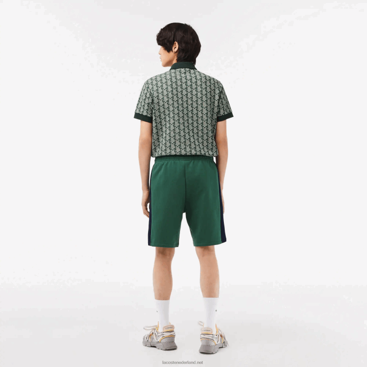 Lacoste korte broek van geborsteld fleece met kleurvlakken 0828H456 groen marineblauw wit wn7 Heren