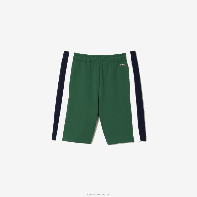 Lacoste korte broek van geborsteld fleece met kleurvlakken 0828H456 groen marineblauw wit wn7 Heren