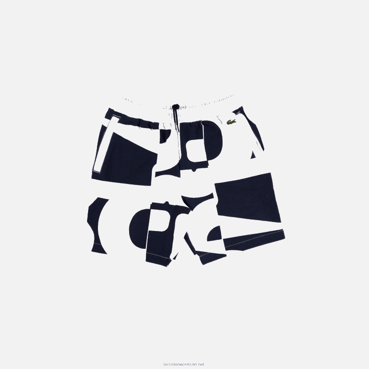 Lacoste korte broek van katoenen fleece met grafische print 0828H1637 marineblauw wit 525 Heren