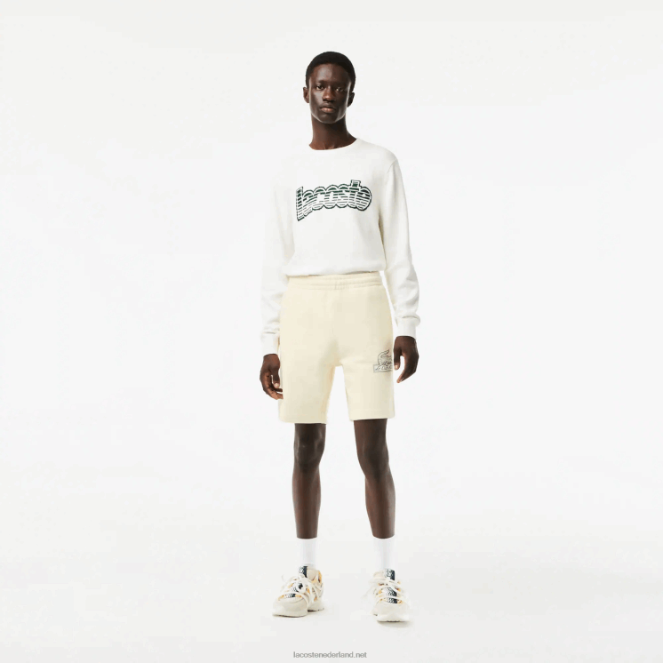 Lacoste korte broek van ongeborsteld biologisch katoenfleece 0828H486 witte xfj Heren