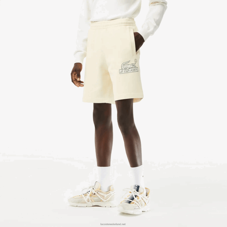 Lacoste korte broek van ongeborsteld biologisch katoenfleece 0828H486 witte xfj Heren