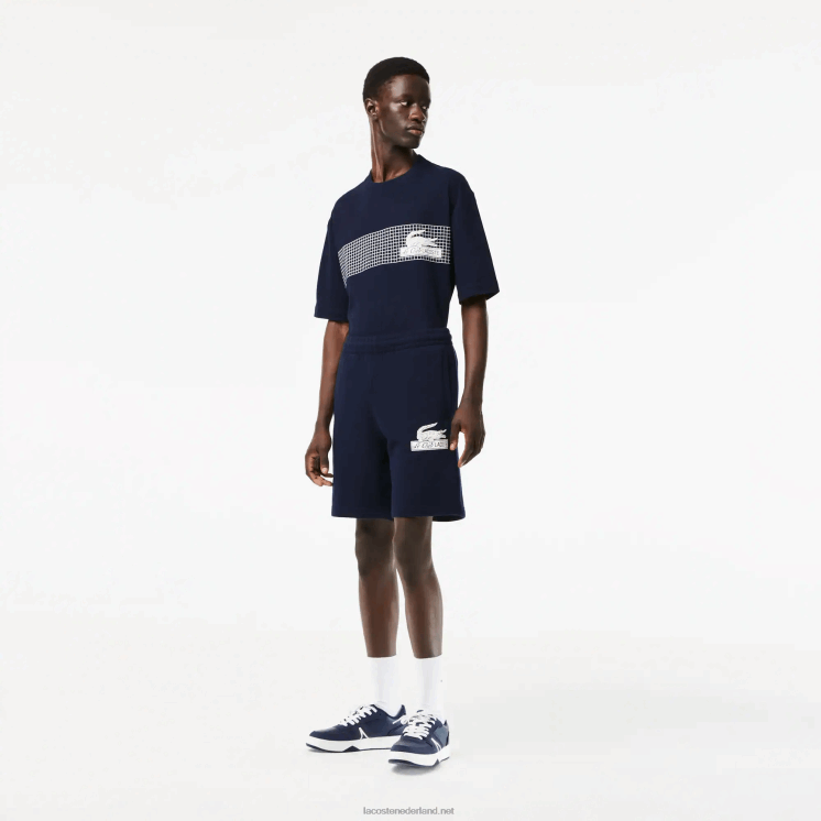 Lacoste korte broek van ongeborsteld biologisch katoenfleece 0828H487 marineblauw 166 Heren