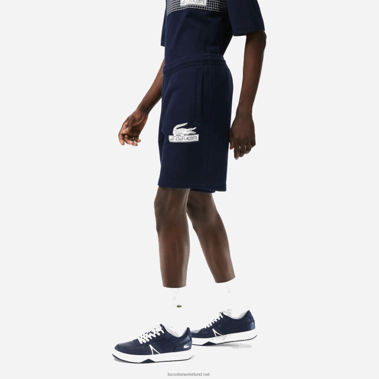 Lacoste korte broek van ongeborsteld biologisch katoenfleece 0828H487 marineblauw 166 Heren