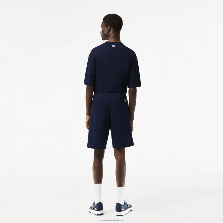 Lacoste korte broek van ongeborsteld biologisch katoenfleece 0828H487 marineblauw 166 Heren