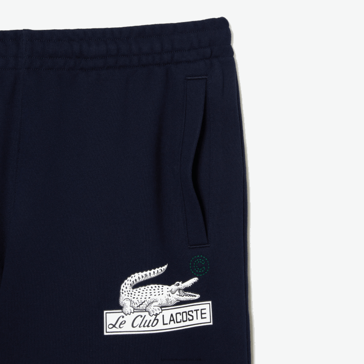Lacoste korte broek van ongeborsteld biologisch katoenfleece 0828H487 marineblauw 166 Heren