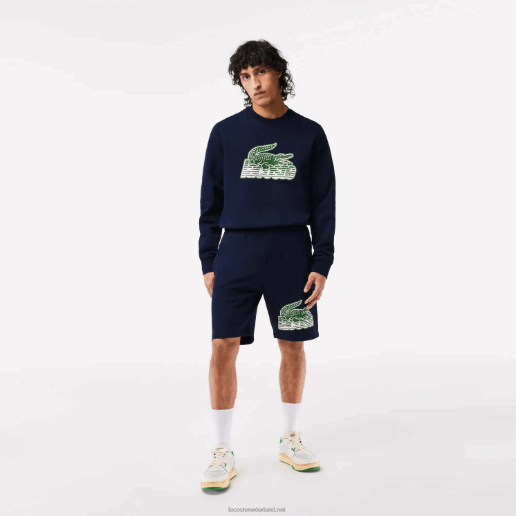 Lacoste korte broek van ongeborsteld katoenfleece 0828H430 marineblauw 166 Heren