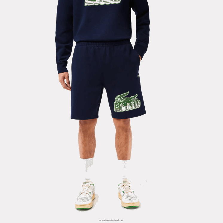 Lacoste korte broek van ongeborsteld katoenfleece 0828H430 marineblauw 166 Heren