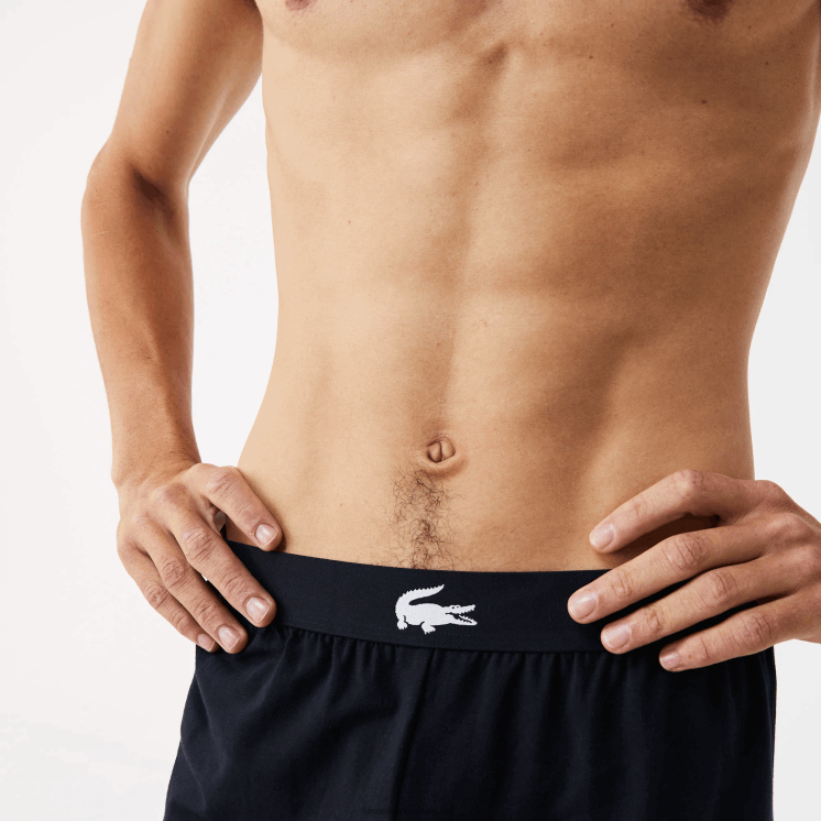 Lacoste krokodillenprint en stretchkatoenen indoorshort met merknaam 0828H1454 marineblauw wit 525 Heren