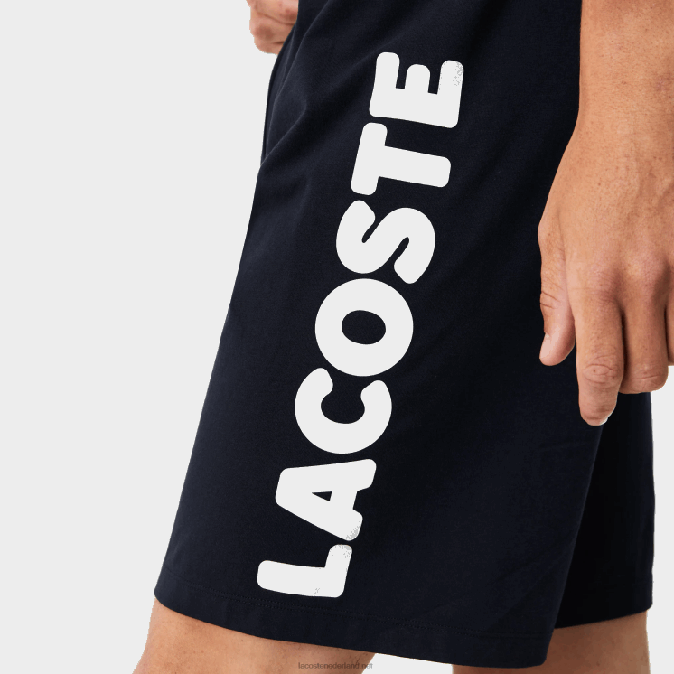 Lacoste krokodillenprint en stretchkatoenen indoorshort met merknaam 0828H1454 marineblauw wit 525 Heren