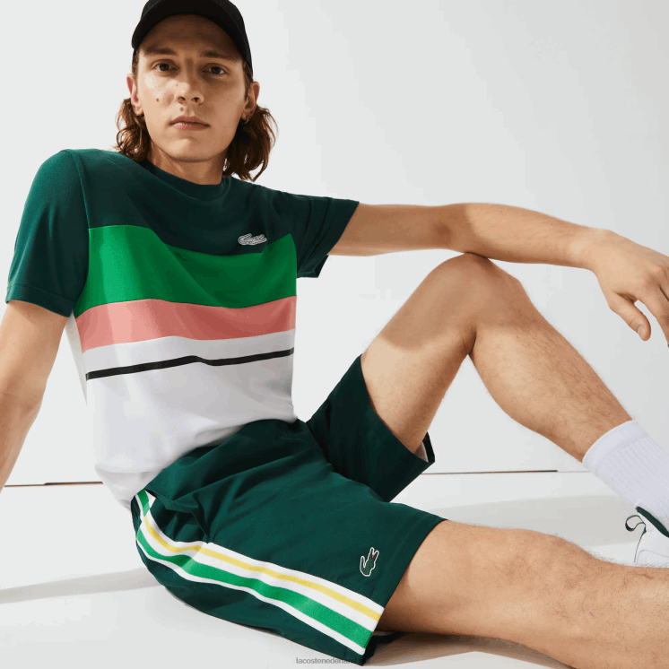 Lacoste lichtgewicht sportbroek met contrasterende banden 0828H1362 groen geel wit 117 Heren
