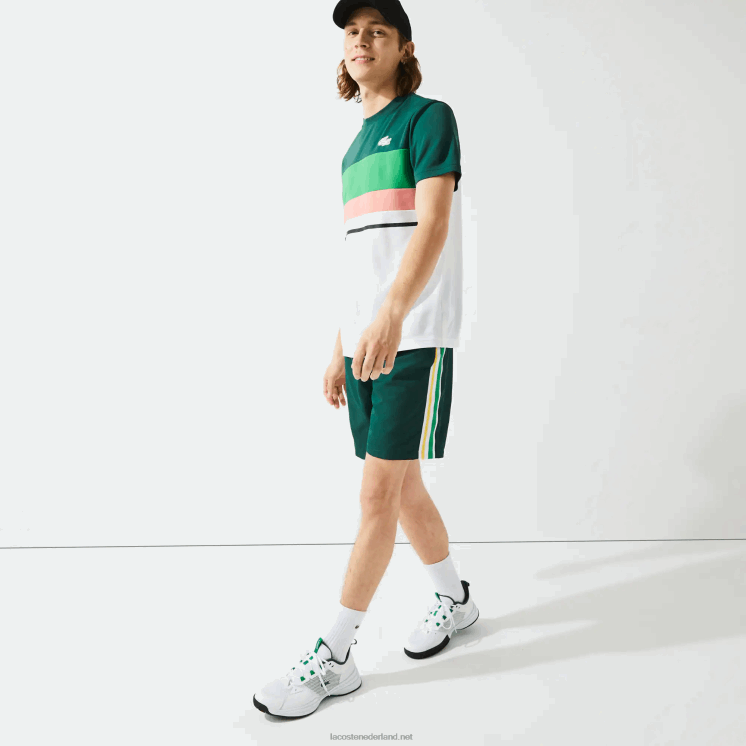 Lacoste lichtgewicht sportbroek met contrasterende banden 0828H1362 groen geel wit 117 Heren