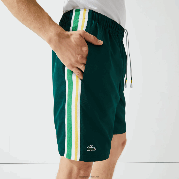 Lacoste lichtgewicht sportbroek met contrasterende banden 0828H1362 groen geel wit 117 Heren
