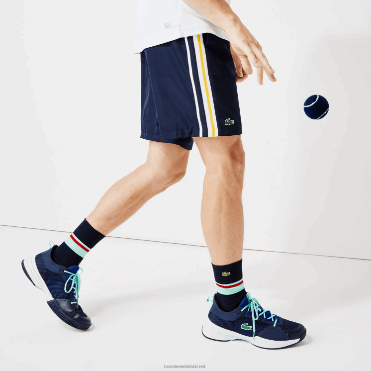 Lacoste lichtgewicht sportbroek met contrasterende banden 0828H1363 marineblauw geel wit apk Heren