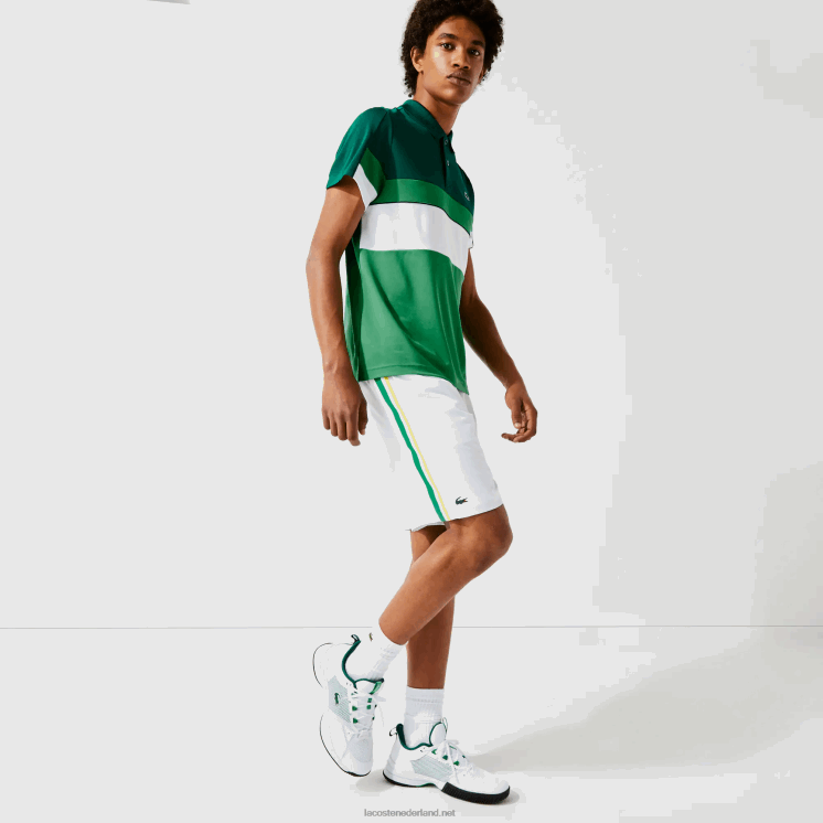 Lacoste lichtgewicht sportbroek met contrasterende banden 0828H1364 wit groen geel wit b0t Heren