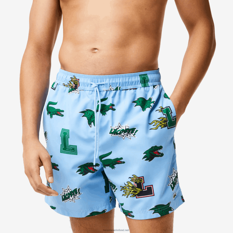 Lacoste mesh gevoerde zwembroek 0828H1669 blauw wit eep Heren