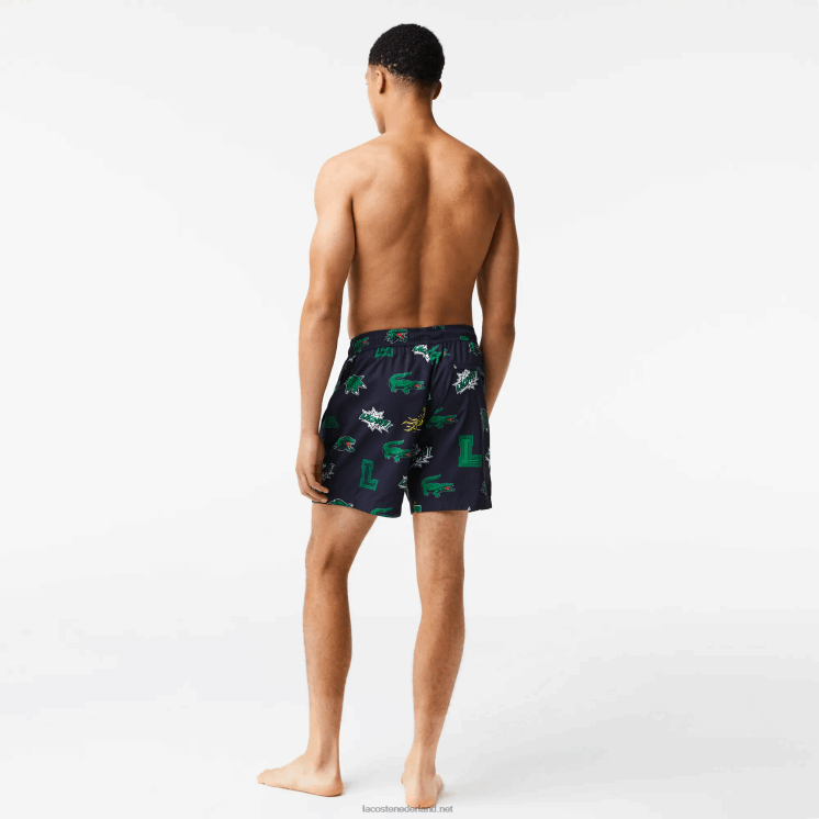 Lacoste mesh gevoerde zwembroek 0828H1670 marineblauw wit qrn Heren