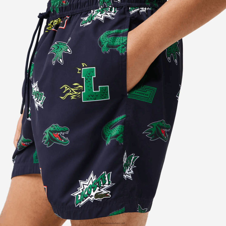 Lacoste mesh gevoerde zwembroek 0828H1670 marineblauw wit qrn Heren