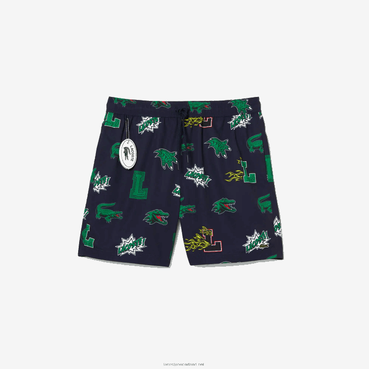 Lacoste mesh gevoerde zwembroek 0828H1670 marineblauw wit qrn Heren
